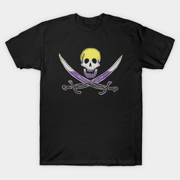 Nonbinary Pirate Pride (darkMode) T-Shirt by BeSmartFightDirty